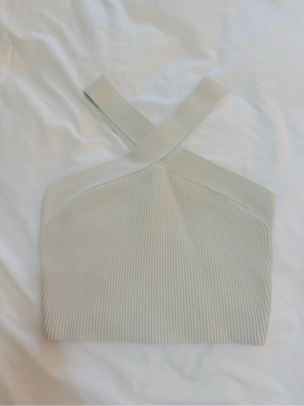 Aritzia Babaton Ribbed Cross-Strap Crop Top in Cream
